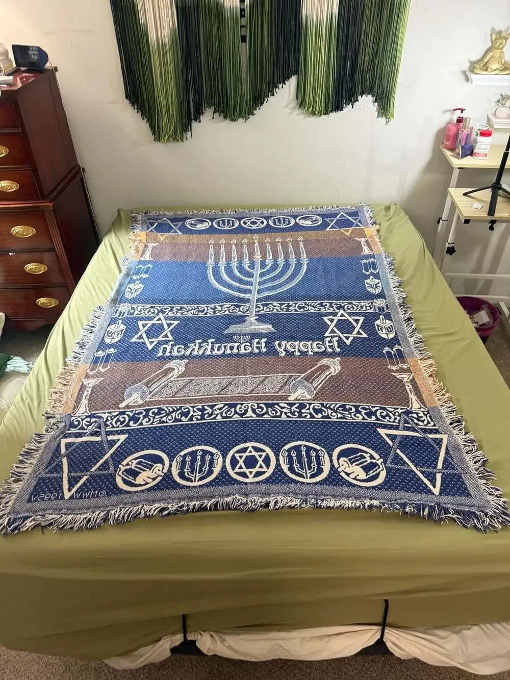Vintage 1995 Happy Hanukkah Woven Cotton Throw‎ Blanket